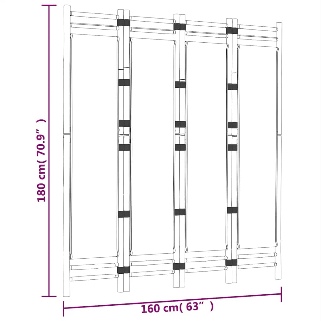 vidaXL Składany parawan 4-panelowy, 160 cm, bambus i płótno