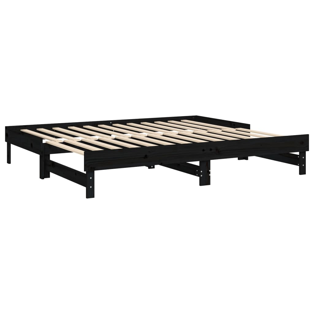 vidaXL Łóżko rozsuwane, czarne, 2x(100x200) cm, lite drewno sosnowe