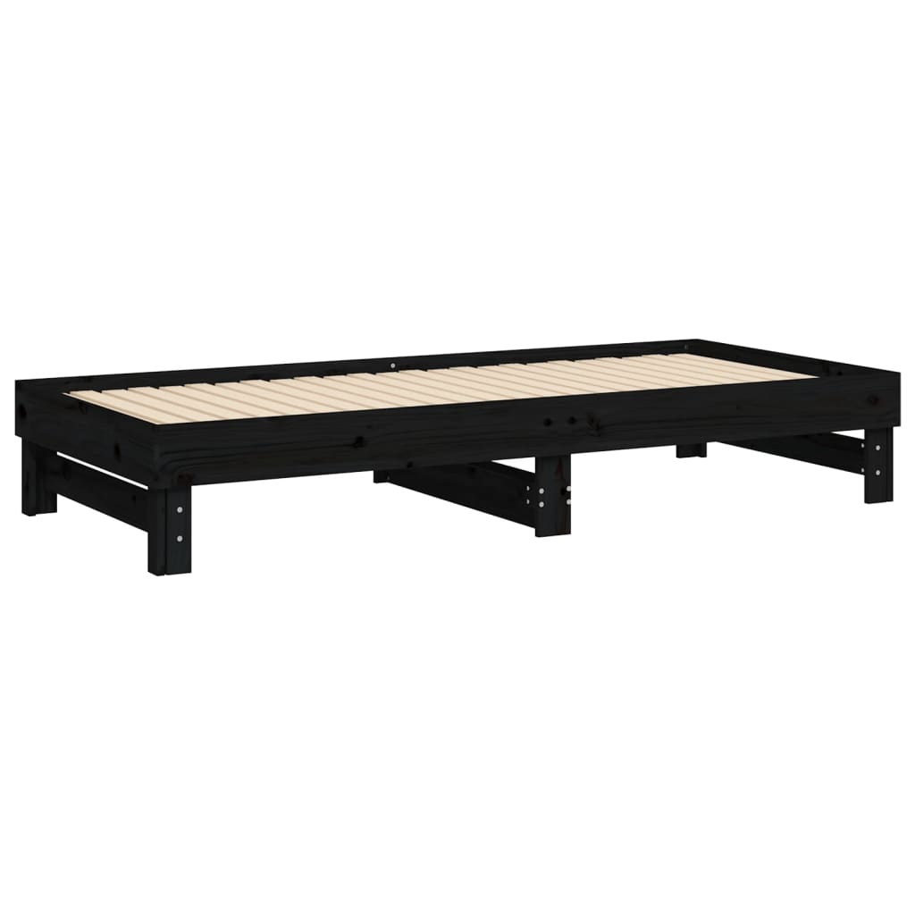 vidaXL Łóżko rozsuwane, czarne, 2x(100x200) cm, lite drewno sosnowe