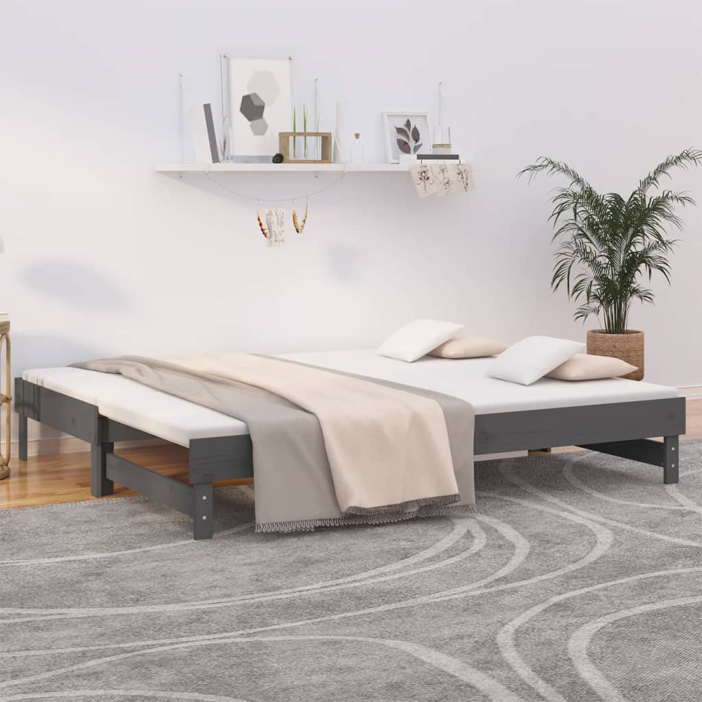 vidaXL Łóżko rozsuwane, szare, 2x(90x200) cm, lite drewno sosnowe