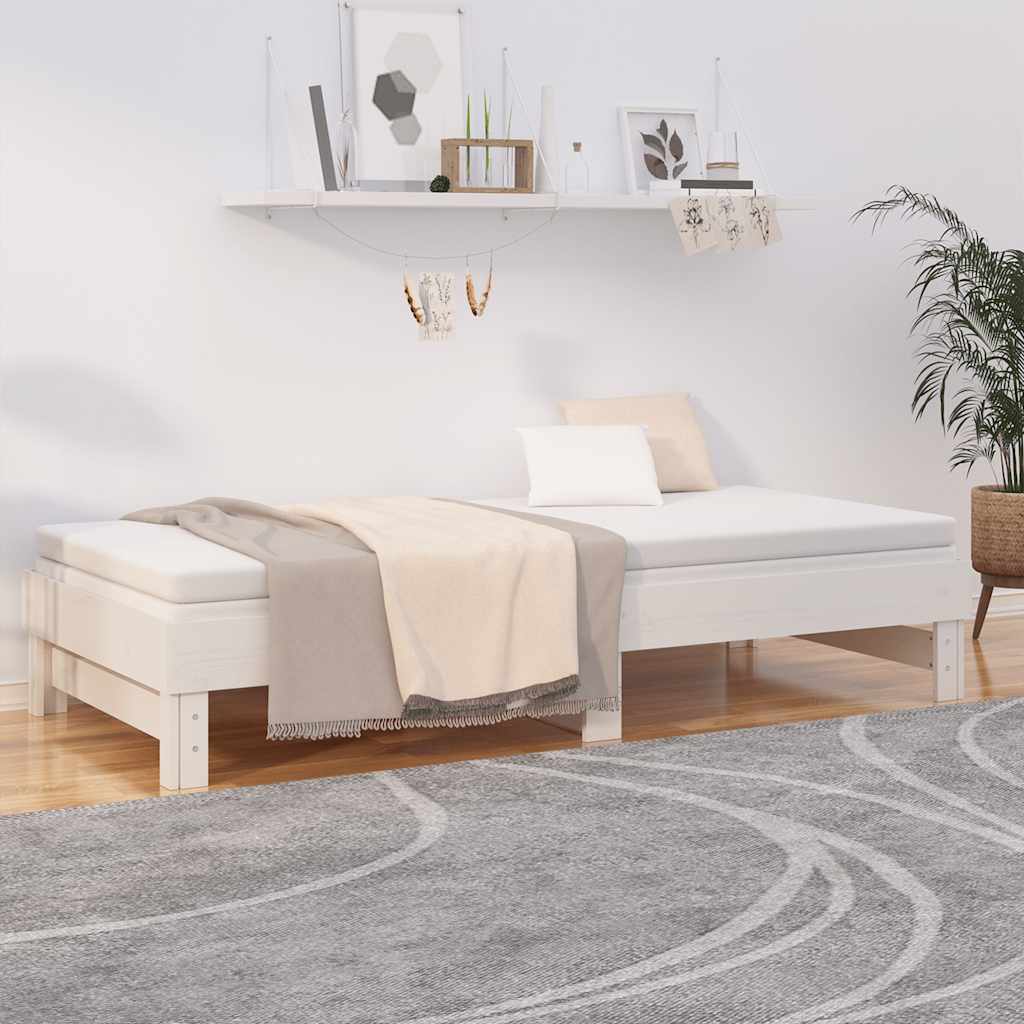vidaXL Łóżko rozsuwane, białe, 2x(80x200) cm, lite drewno sosnowe