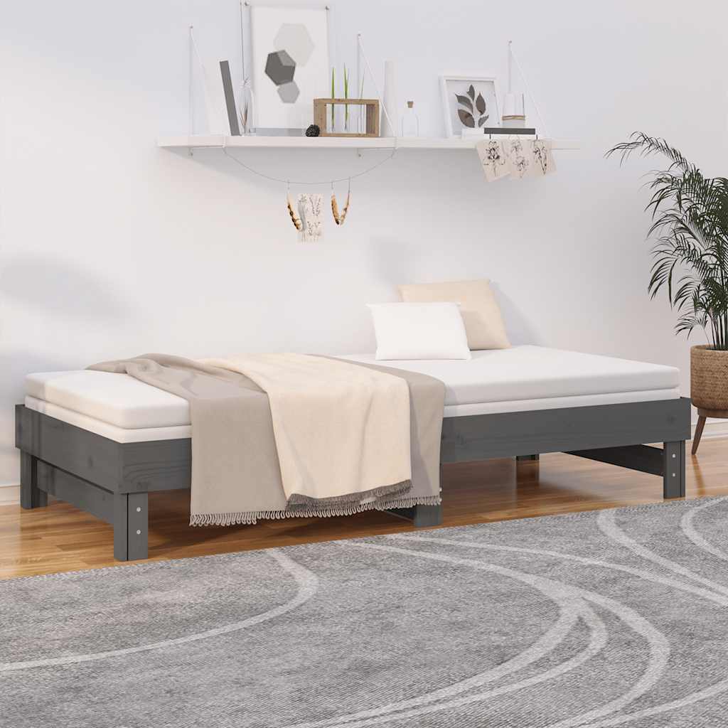 vidaXL Łóżko rozsuwane, szare, 2x(80x200) cm, lite drewno sosnowe
