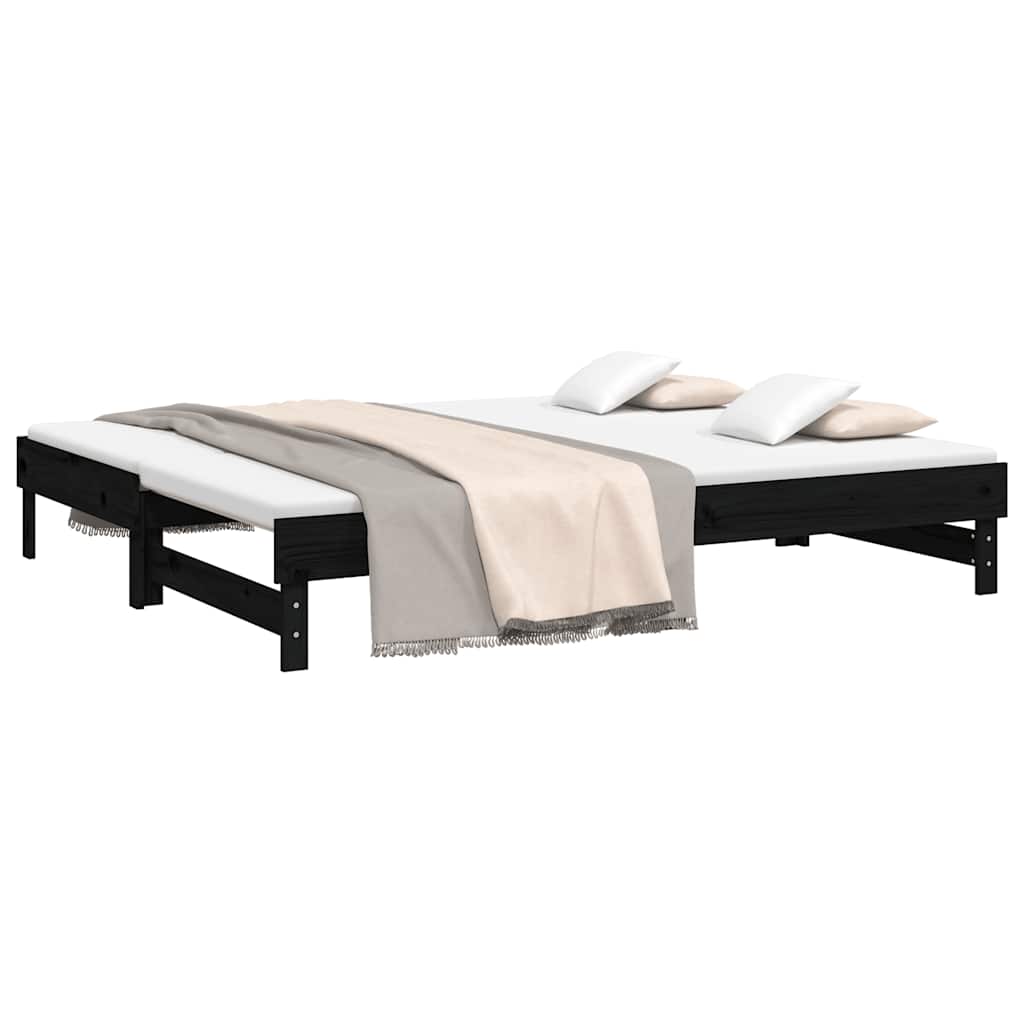 vidaXL Łóżko rozsuwane, czarne, 2x(80x200) cm, lite drewno sosnowe