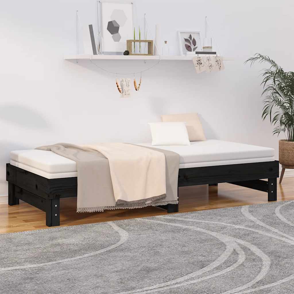 vidaXL Łóżko rozsuwane, czarne, 2x(80x200) cm, lite drewno sosnowe