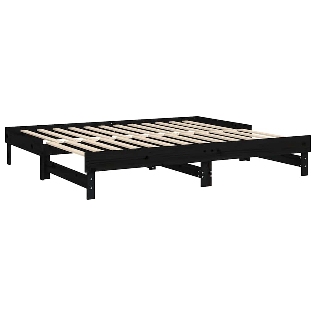 vidaXL Łóżko rozsuwane, czarne, 2x(80x200) cm, lite drewno sosnowe