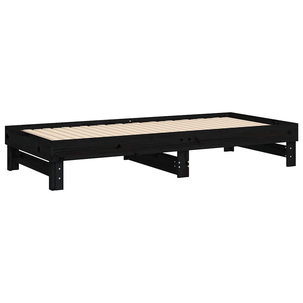 vidaXL Łóżko rozsuwane, czarne, 2x(80x200) cm, lite drewno sosnowe