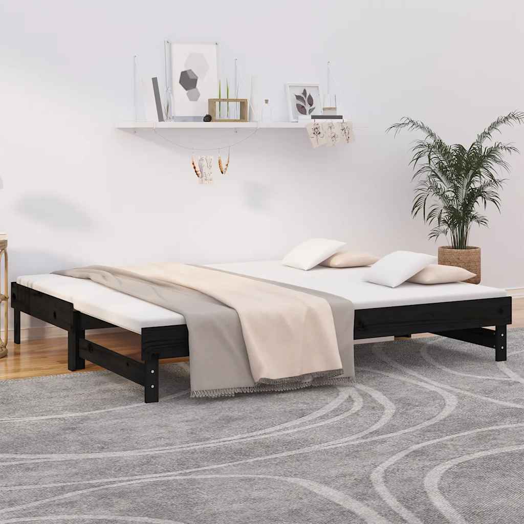 vidaXL Łóżko rozsuwane, czarne, 2x(80x200) cm, lite drewno sosnowe