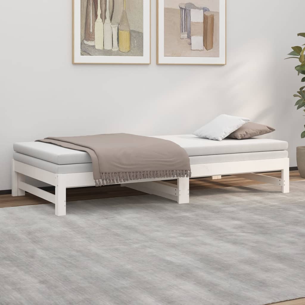vidaXL Łóżko rozsuwane, białe, 2x(100x200) cm, lite drewno sosnowe