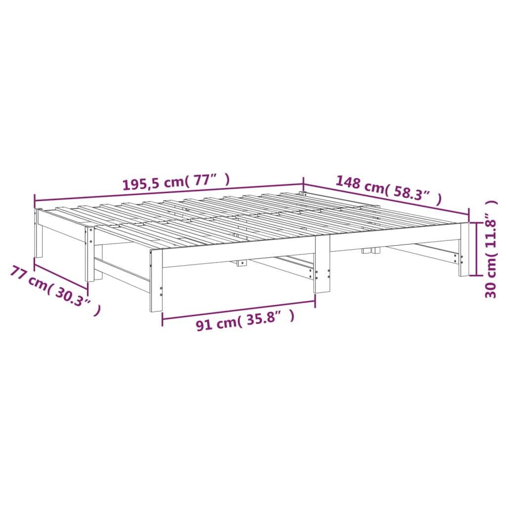 vidaXL Łóżko rozsuwane, 2x(75x190) cm, lite drewno sosnowe