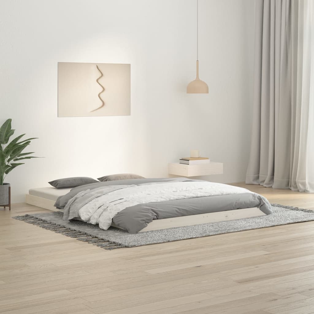 vidaXL Rama łóżka, biała, 135x190 cm, podwójna, lite drewno sosnowe