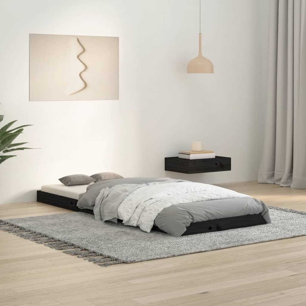 vidaXL Rama łóżka, czarna, 75x190 cm, lite drewno sosnowe