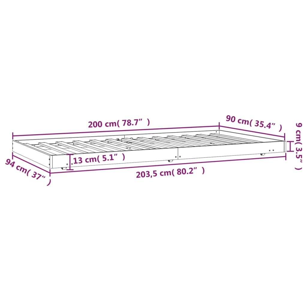 vidaXL Rama łóżka bez materaca, biała, 90x200 cm, lite drewno sosnowe