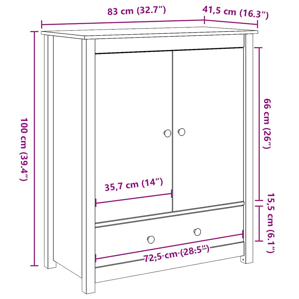 vidaXL Szafka, szara, 83x41,5x100 cm, lite drewno sosnowe