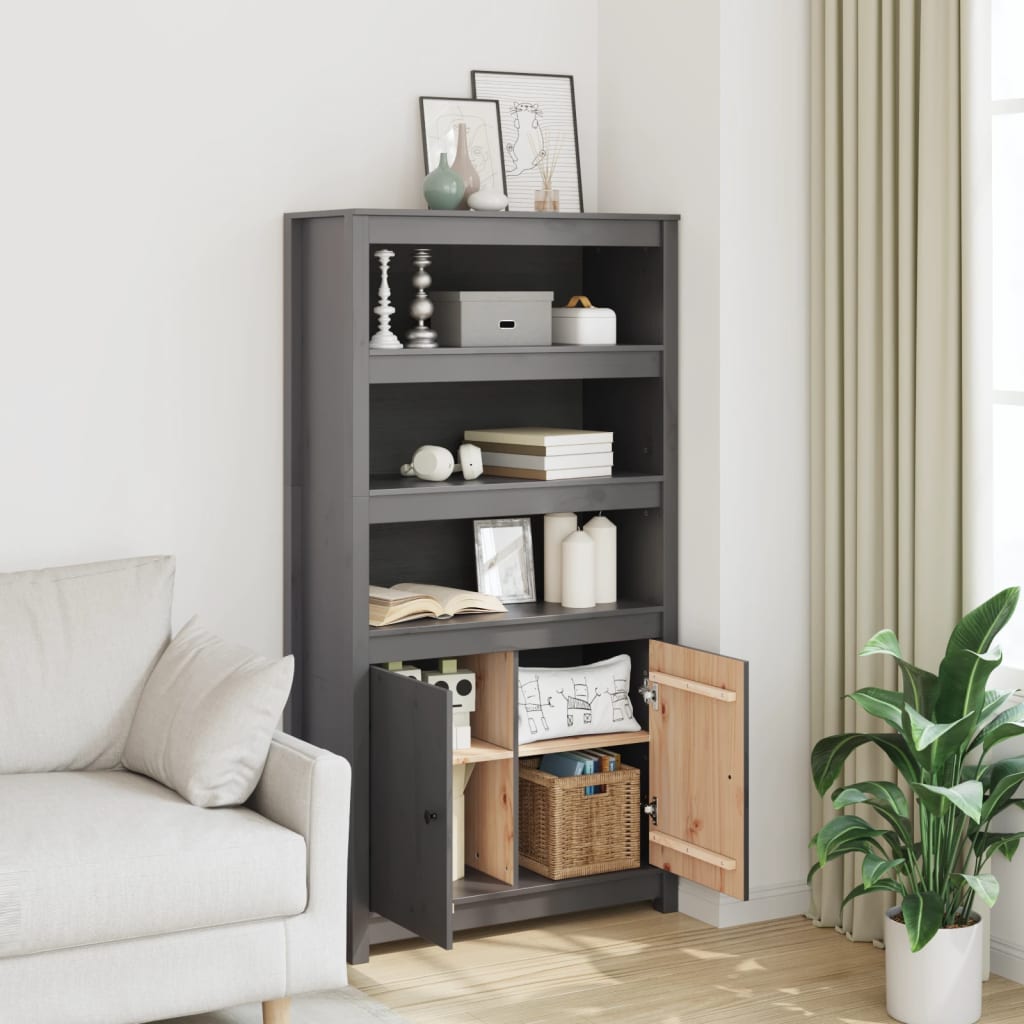 vidaXL Szafka, szara, 80x35x154 cm, lite drewno sosnowe