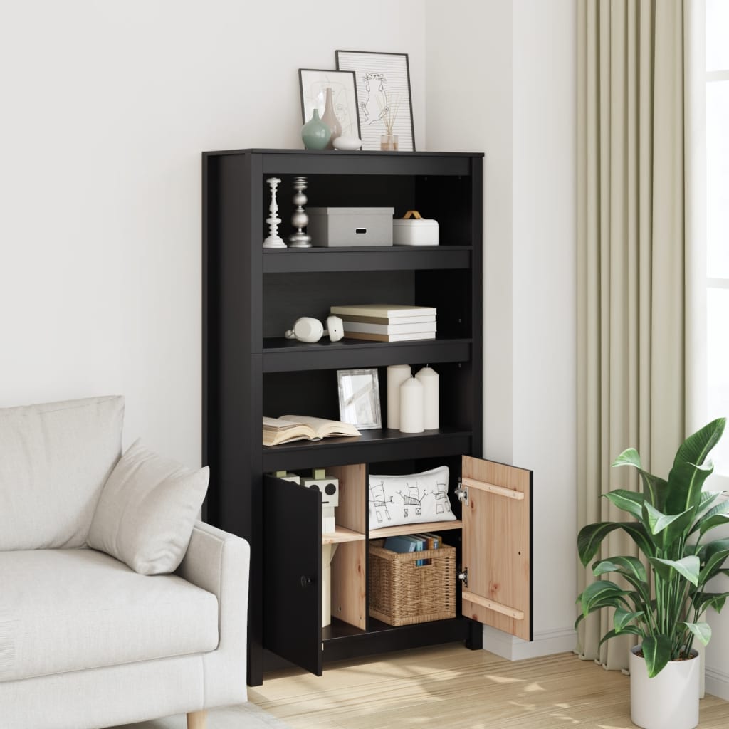 vidaXL Szafka, czarna, 80x35x154 cm, lite drewno sosnowe