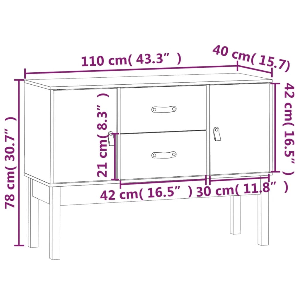 vidaXL Szafka, czarna, 110x40x78 cm, lite drewno sosnowe