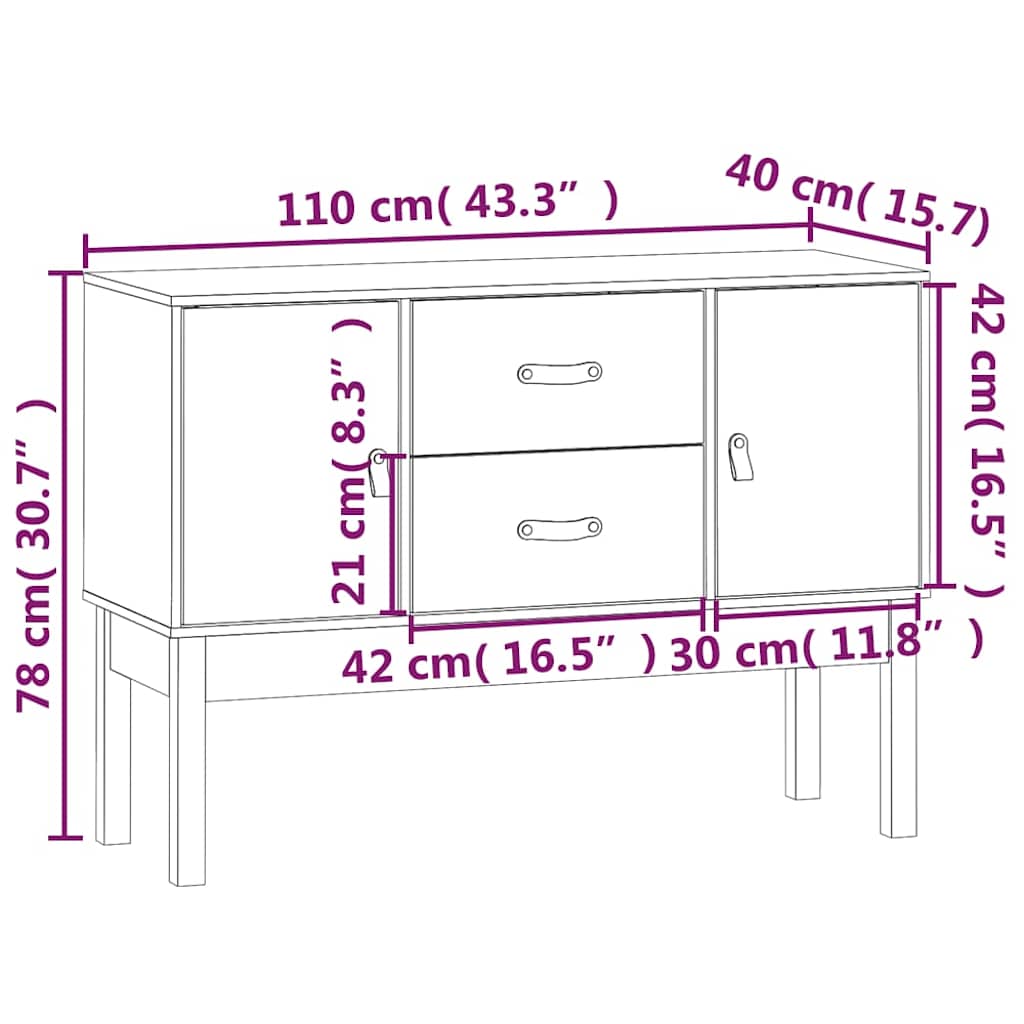 vidaXL Szafka, czarna, 110x40x78 cm, lite drewno sosnowe