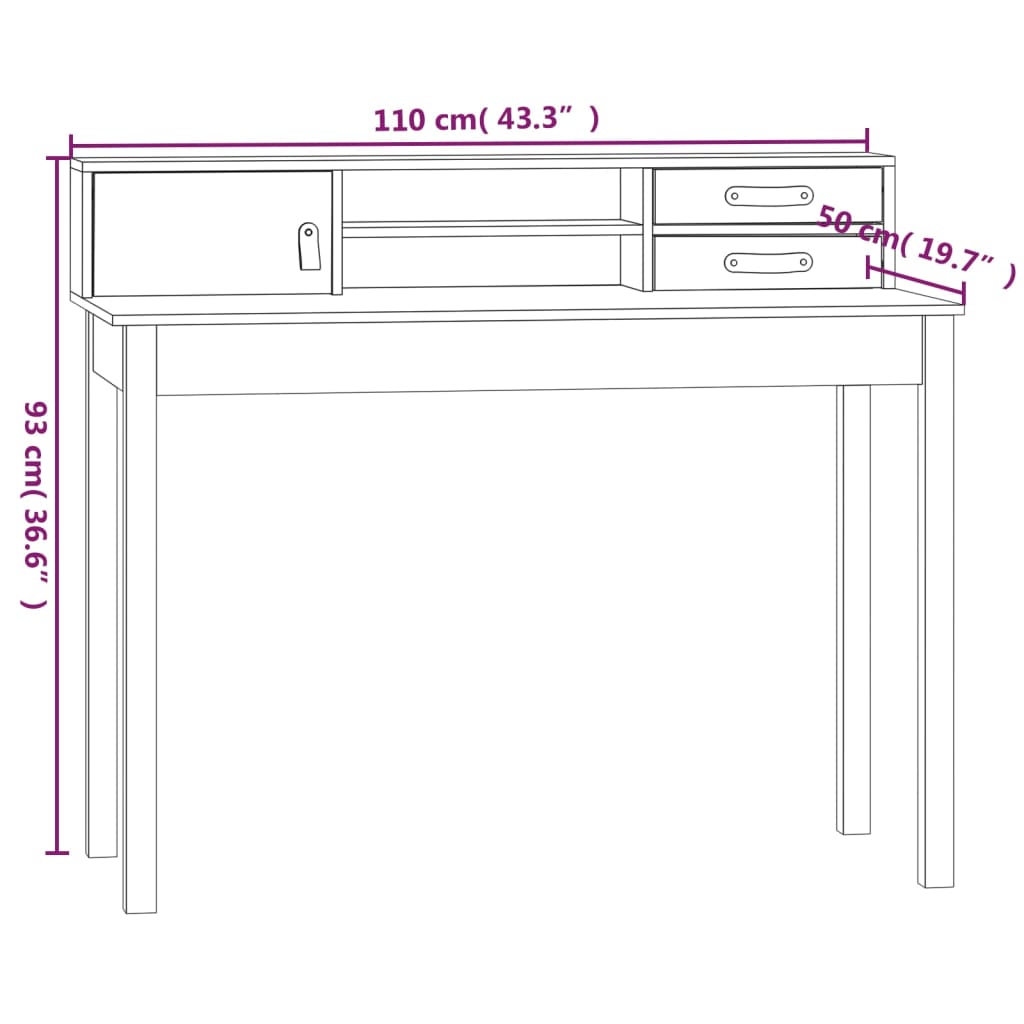 vidaXL Biurko 110x50x93 cm Drewno lite sosnowe