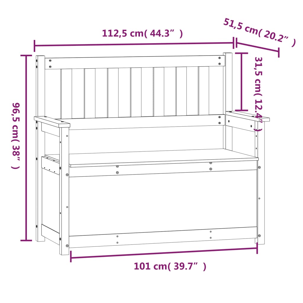 vidaXL Ławka, 112,5x51,5x96,5 cm, lite drewno sosnowe