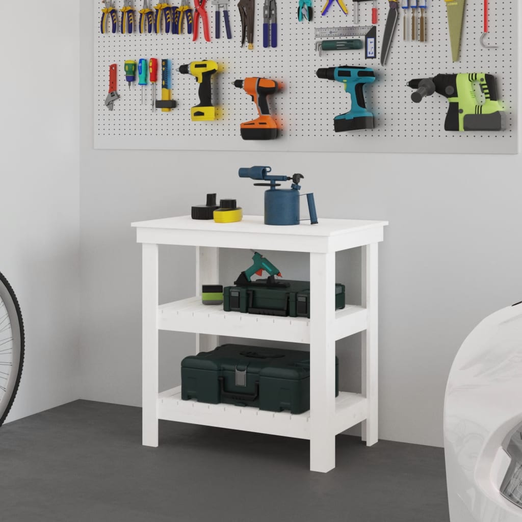 vidaXL Stolik roboczy, biały, 78,5x50x80 cm, lite drewno sosnowe
