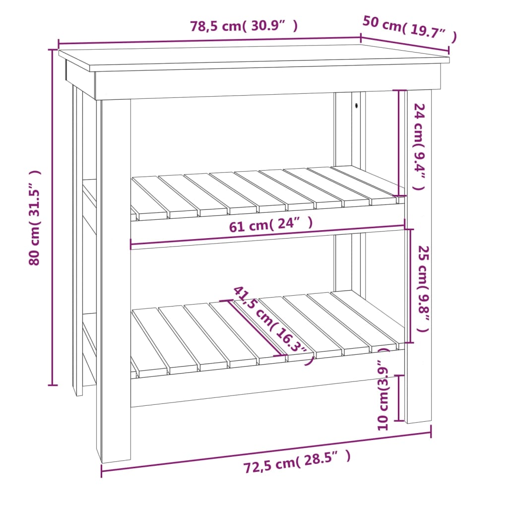 vidaXL Stolik roboczy, czarny, 78,5x50x80 cm, lite drewno sosnowe