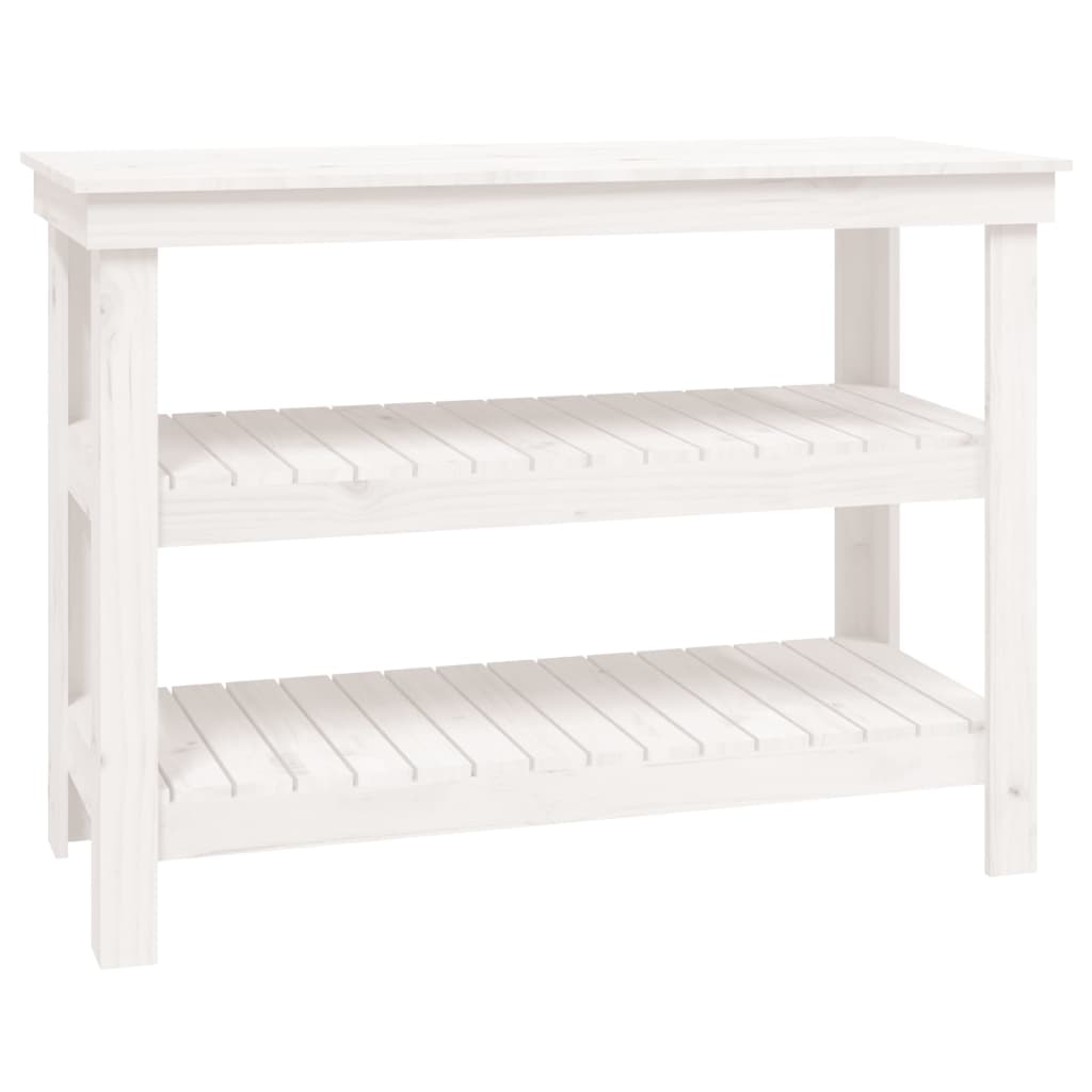 vidaXL Stolik roboczy, biały, 110,5x50x80 cm, lite drewno sosnowe