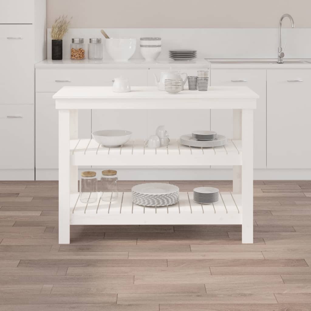 vidaXL Stolik roboczy, biały, 110,5x50x80 cm, lite drewno sosnowe
