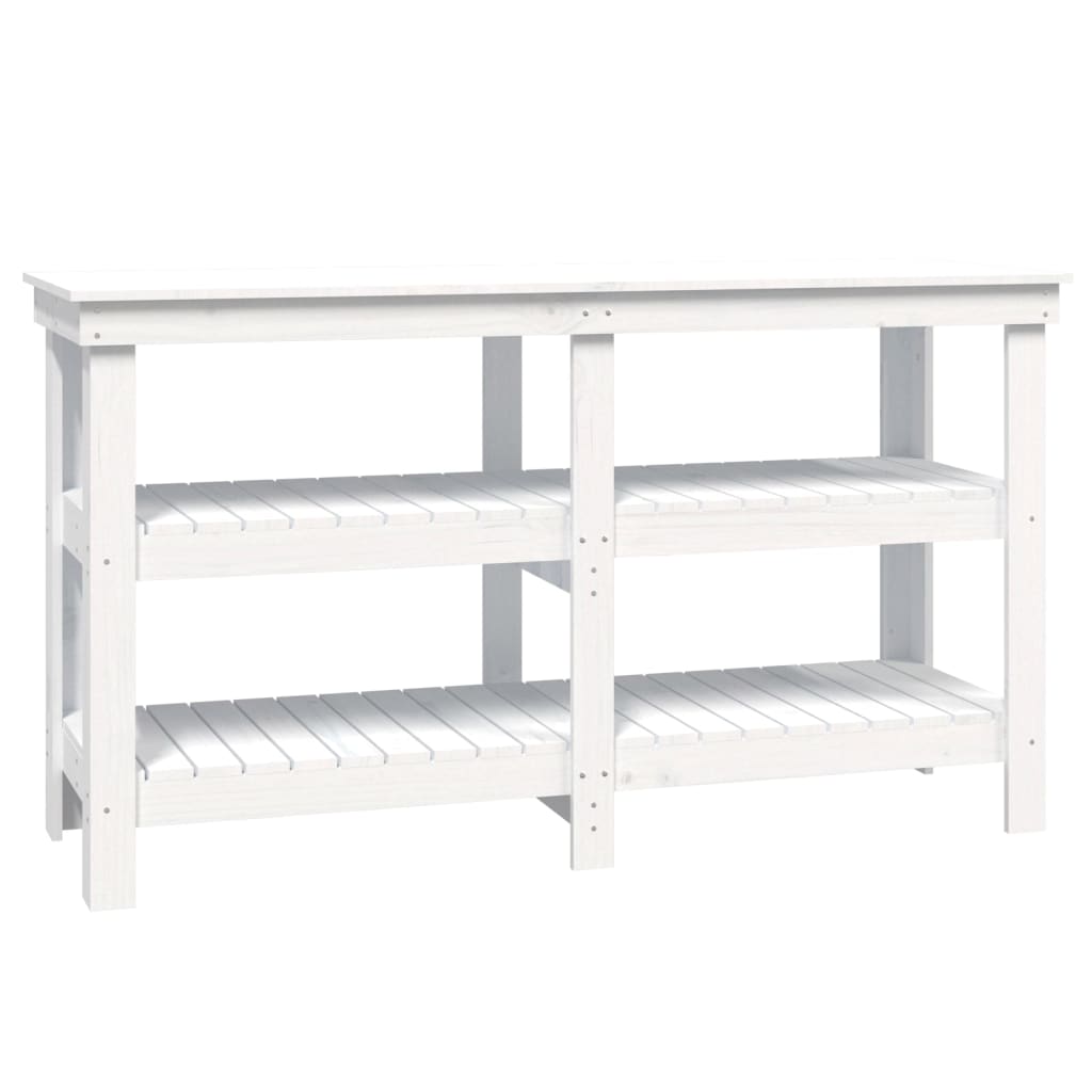 vidaXL Stolik roboczy, biały, 142,5x50x80 cm, lite drewno sosnowe