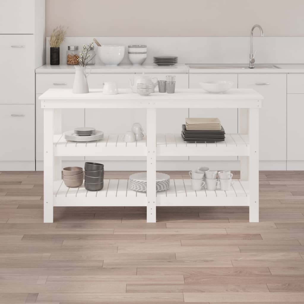vidaXL Stolik roboczy, biały, 142,5x50x80 cm, lite drewno sosnowe