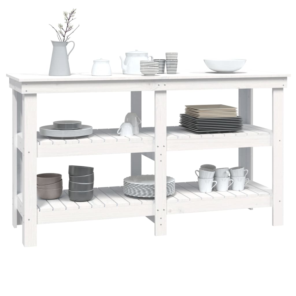 vidaXL Stolik roboczy, biały, 142,5x50x80 cm, lite drewno sosnowe