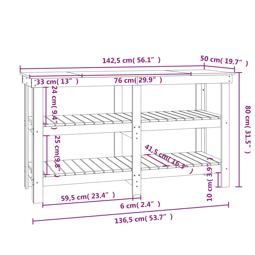 vidaXL Stolik roboczy, biały, 142,5x50x80 cm, lite drewno sosnowe