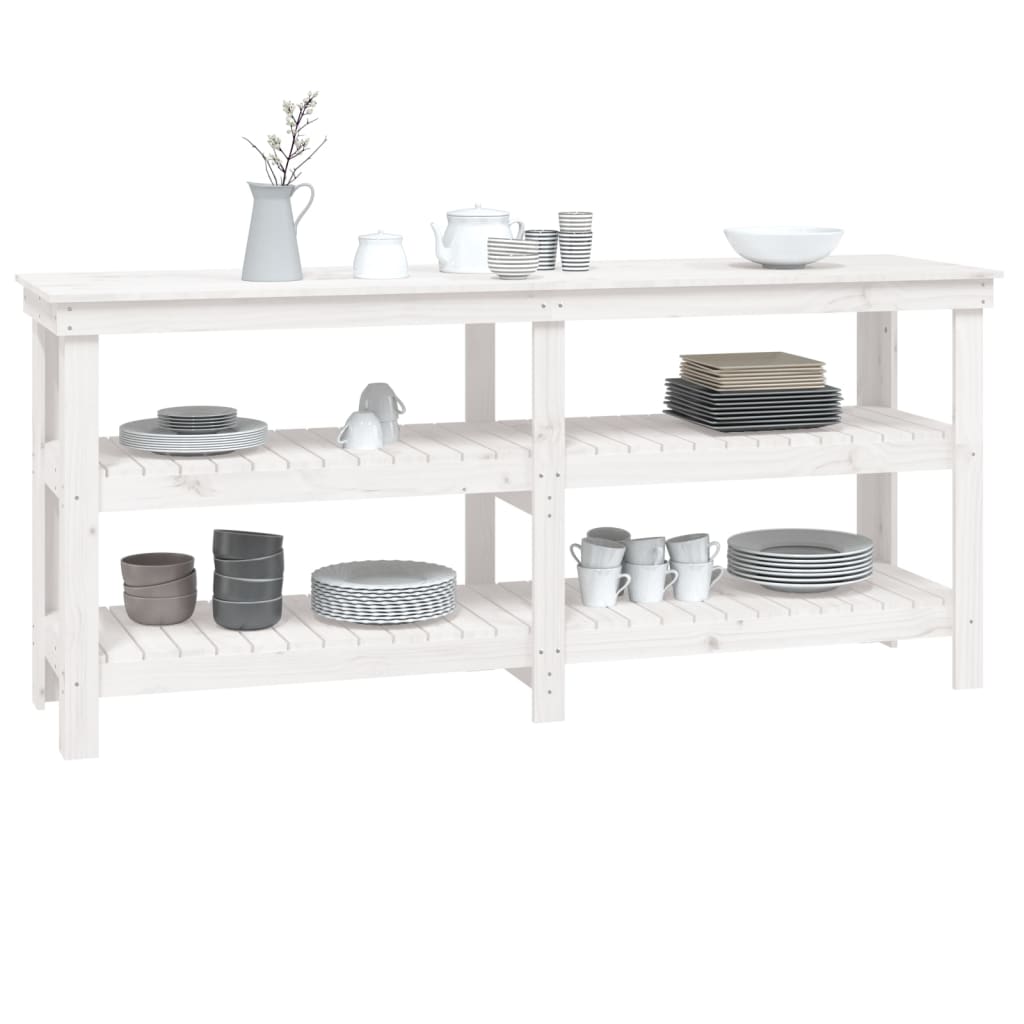 vidaXL Stolik roboczy, biały, 181x50x80 cm, lite drewno sosnowe