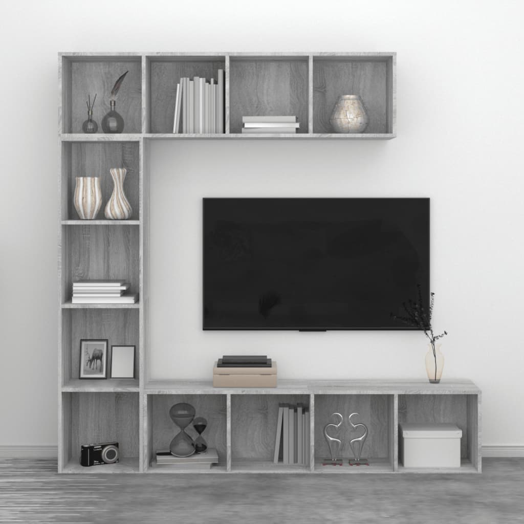vidaXL 3-cz. regał na książki/półka TV, szary dąb sonoma 180x30x180 cm