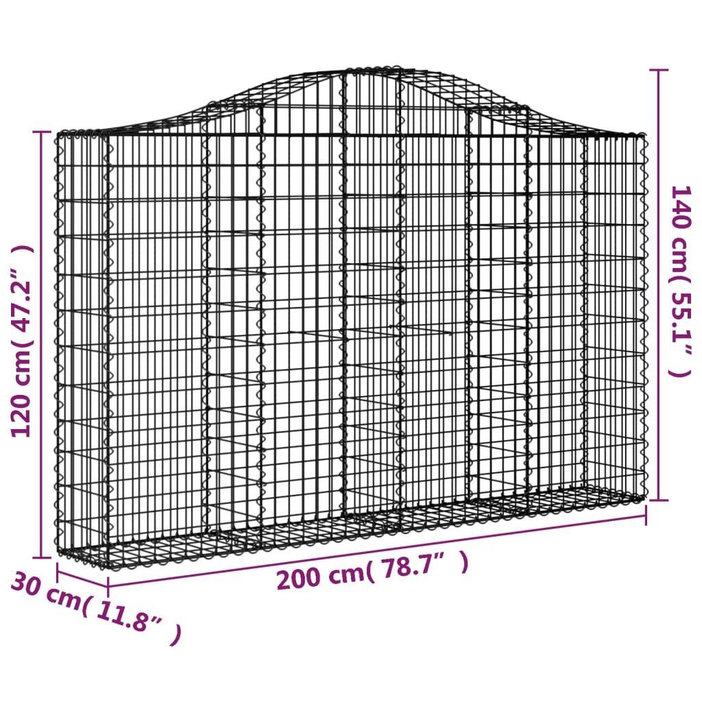 vidaXL Łukowaty kosz gabionowy 200x30x120/140 cm, galwanizowane żelazo