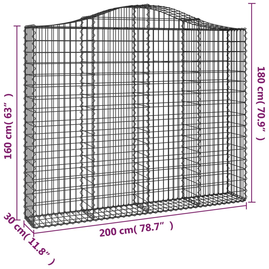 vidaXL Łukowaty kosz gabionowy 200x30x160/180 cm, galwanizowane żelazo