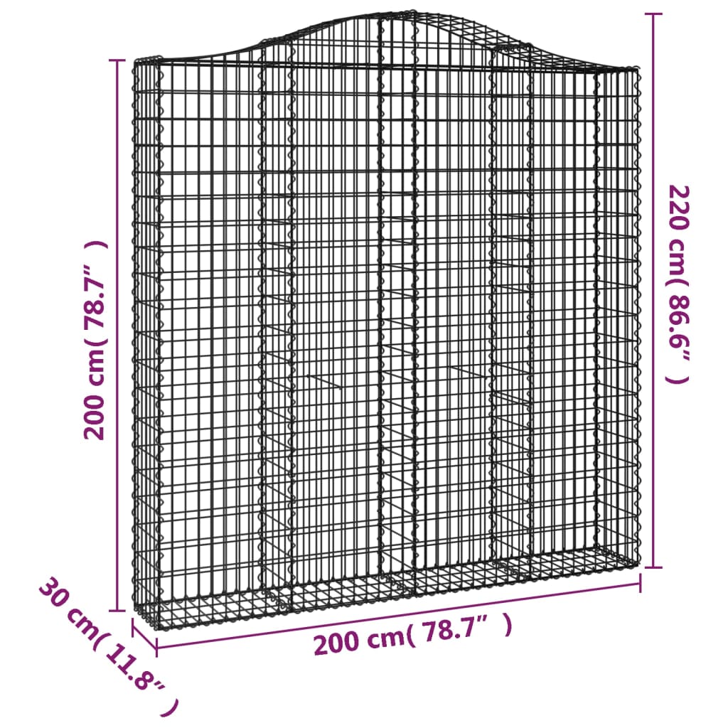 vidaXL Łukowaty kosz gabionowy 200x30x200/220 cm, galwanizowane żelazo