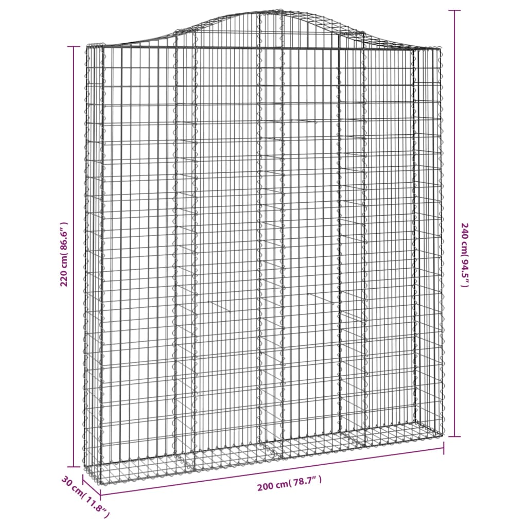 vidaXL Łukowaty kosz gabionowy 200x30x220/240 cm, galwanizowane żelazo