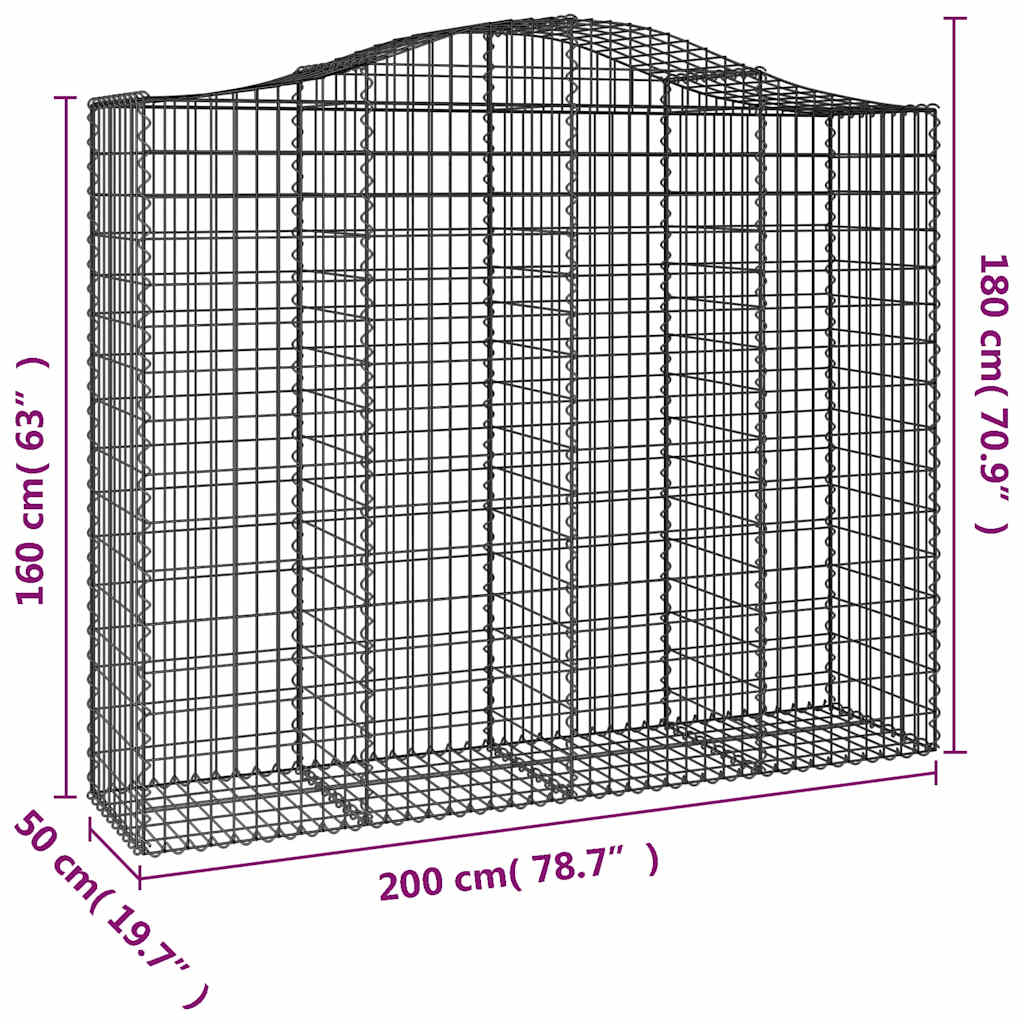 vidaXL Łukowaty kosz gabionowy 200x50x160/180 cm, galwanizowane żelazo