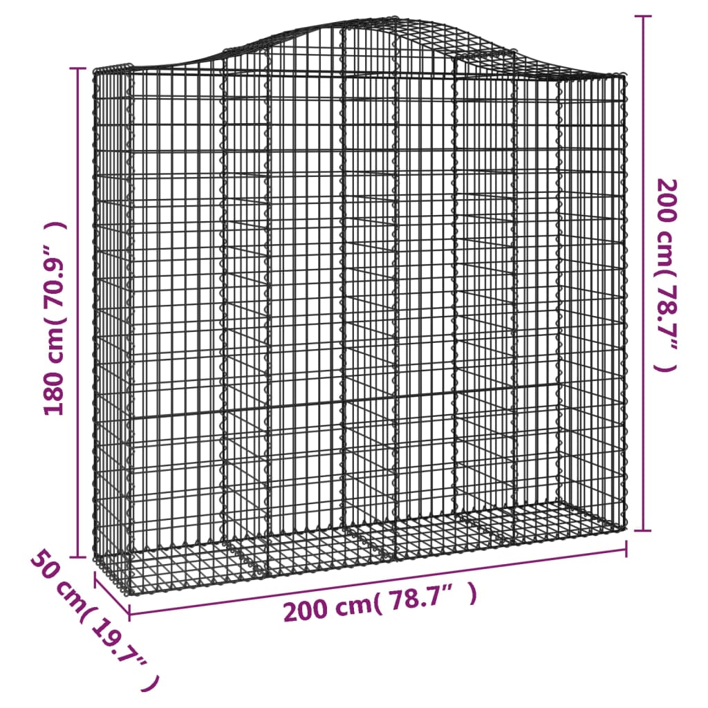 vidaXL Łukowaty kosz gabionowy 200x50x180/200 cm, galwanizowane żelazo