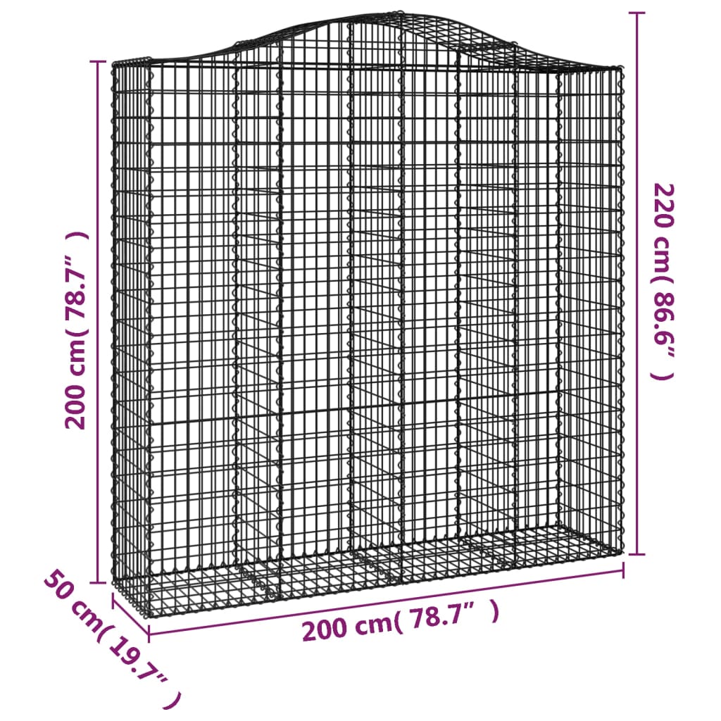 vidaXL Łukowaty kosz gabionowy 200x50x200/220 cm, galwanizowane żelazo