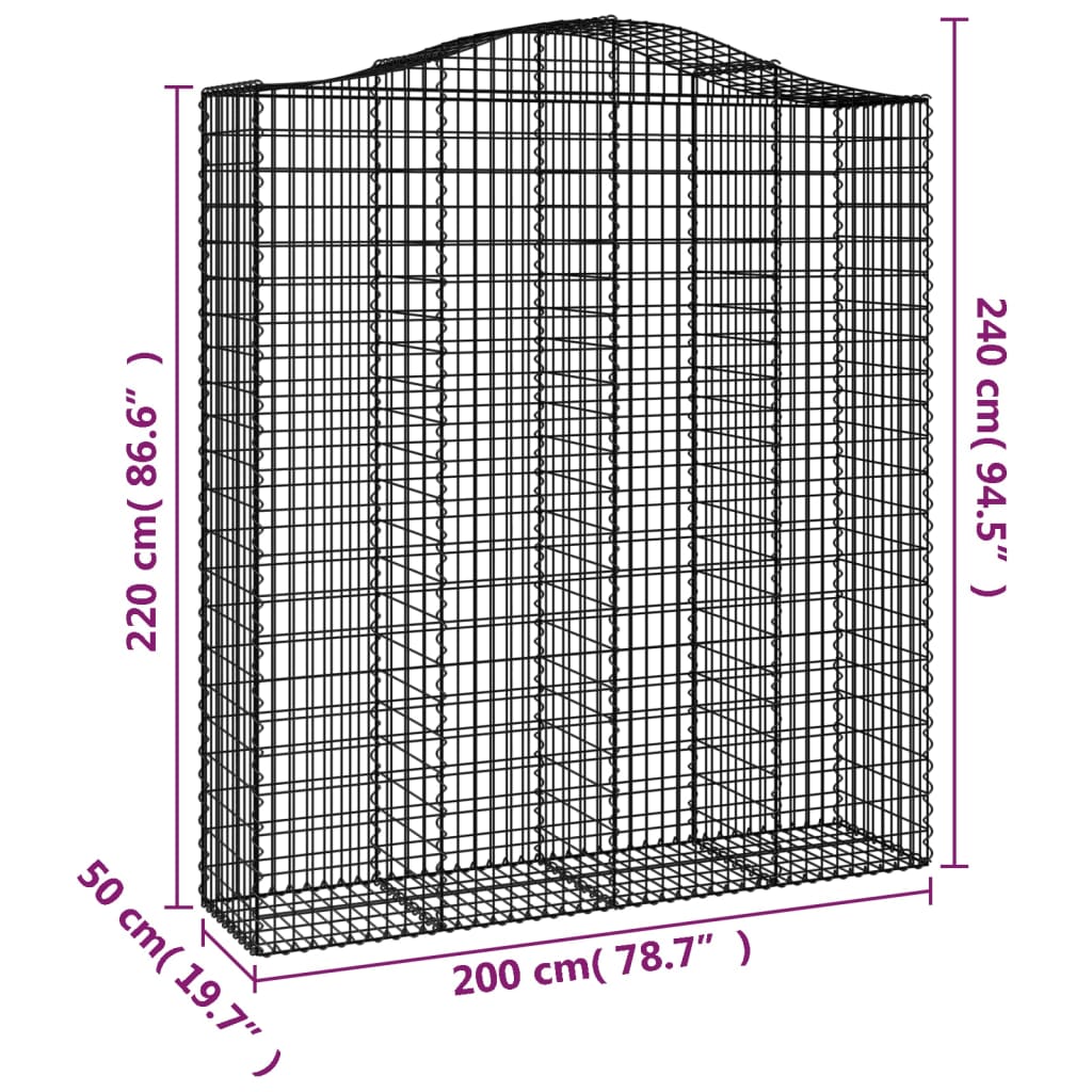 vidaXL Łukowaty kosz gabionowy 200x50x220/240 cm, galwanizowane żelazo