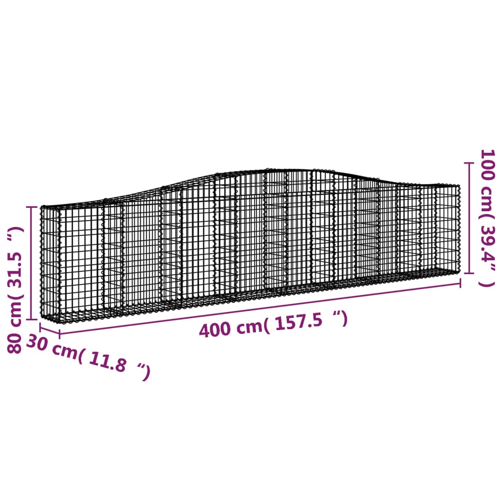 vidaXL Łukowaty kosz gabionowy, 400x30x80/100 cm, galwanizowane żelazo