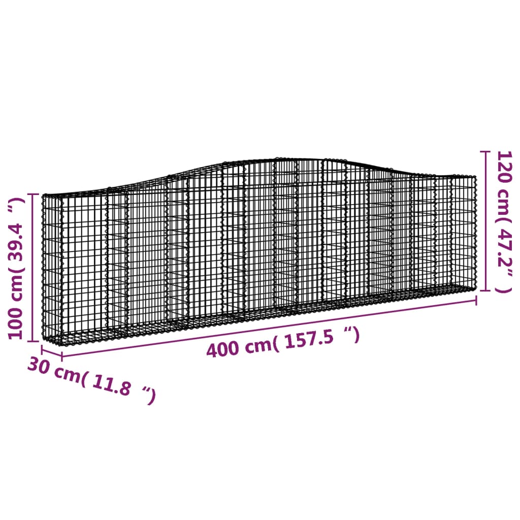 vidaXL Łukowaty kosz gabionowy, 400x30x100/120cm, galwanizowane żelazo