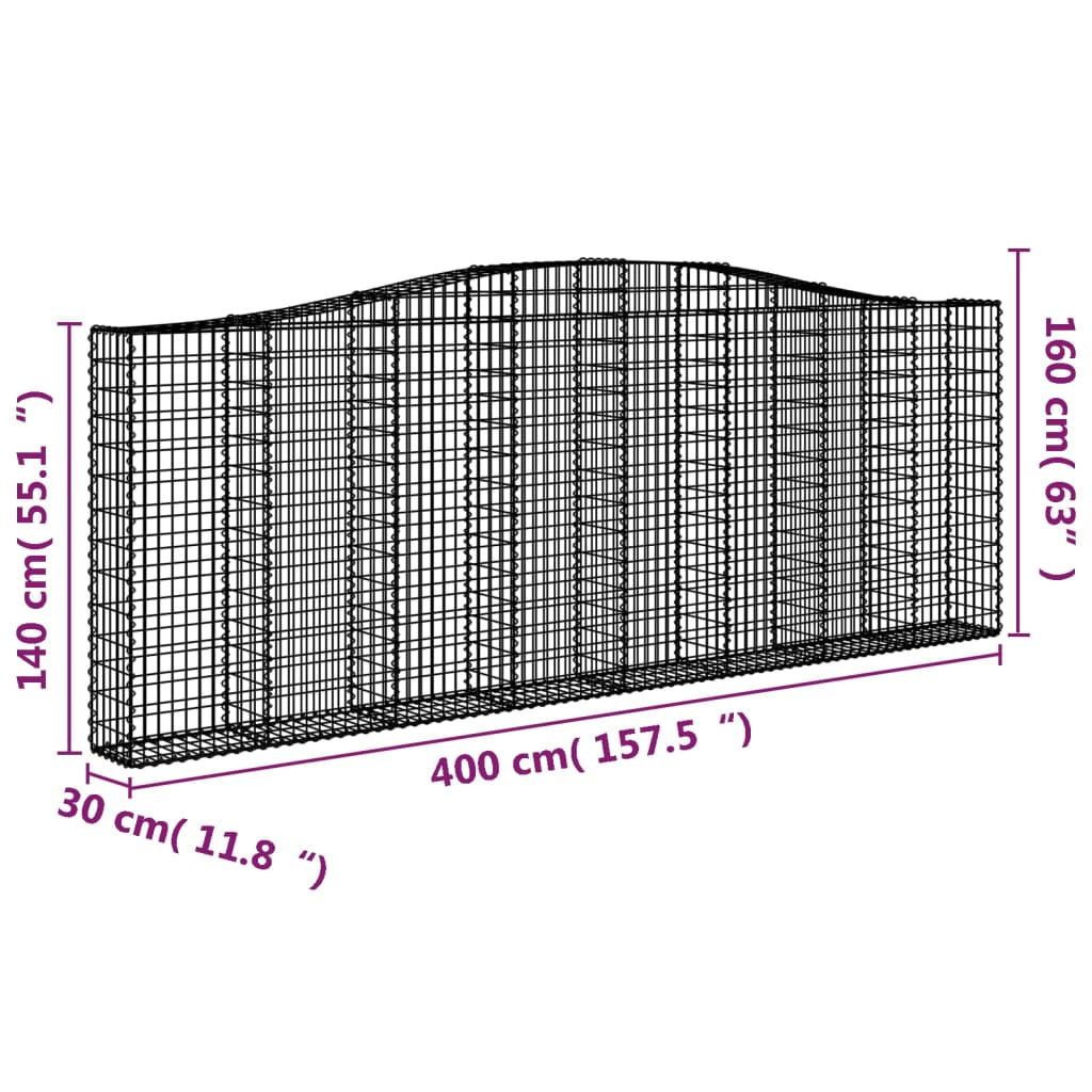 vidaXL Łukowaty kosz gabionowy 400x30x140/160 cm, galwanizowane żelazo