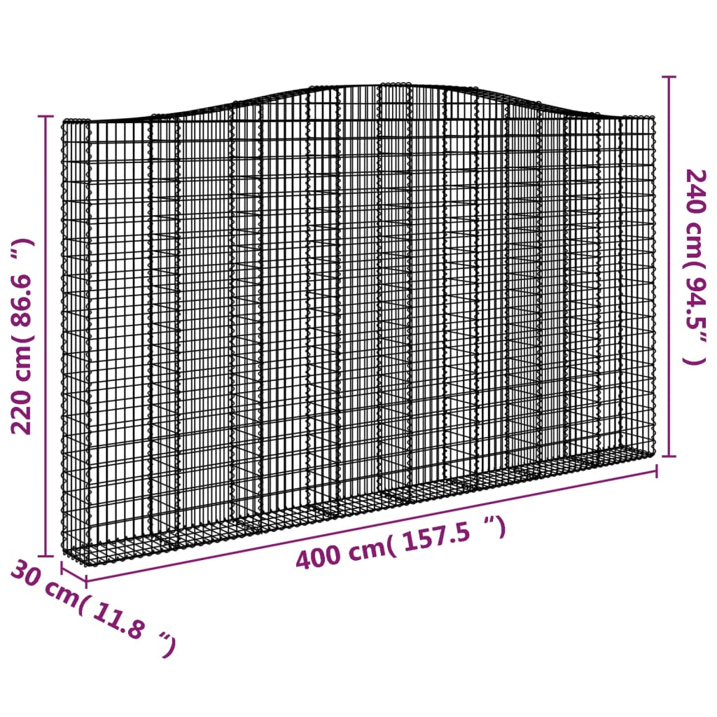 vidaXL Łukowaty kosz gabionowy 400x30x220/240 cm, galwanizowane żelazo