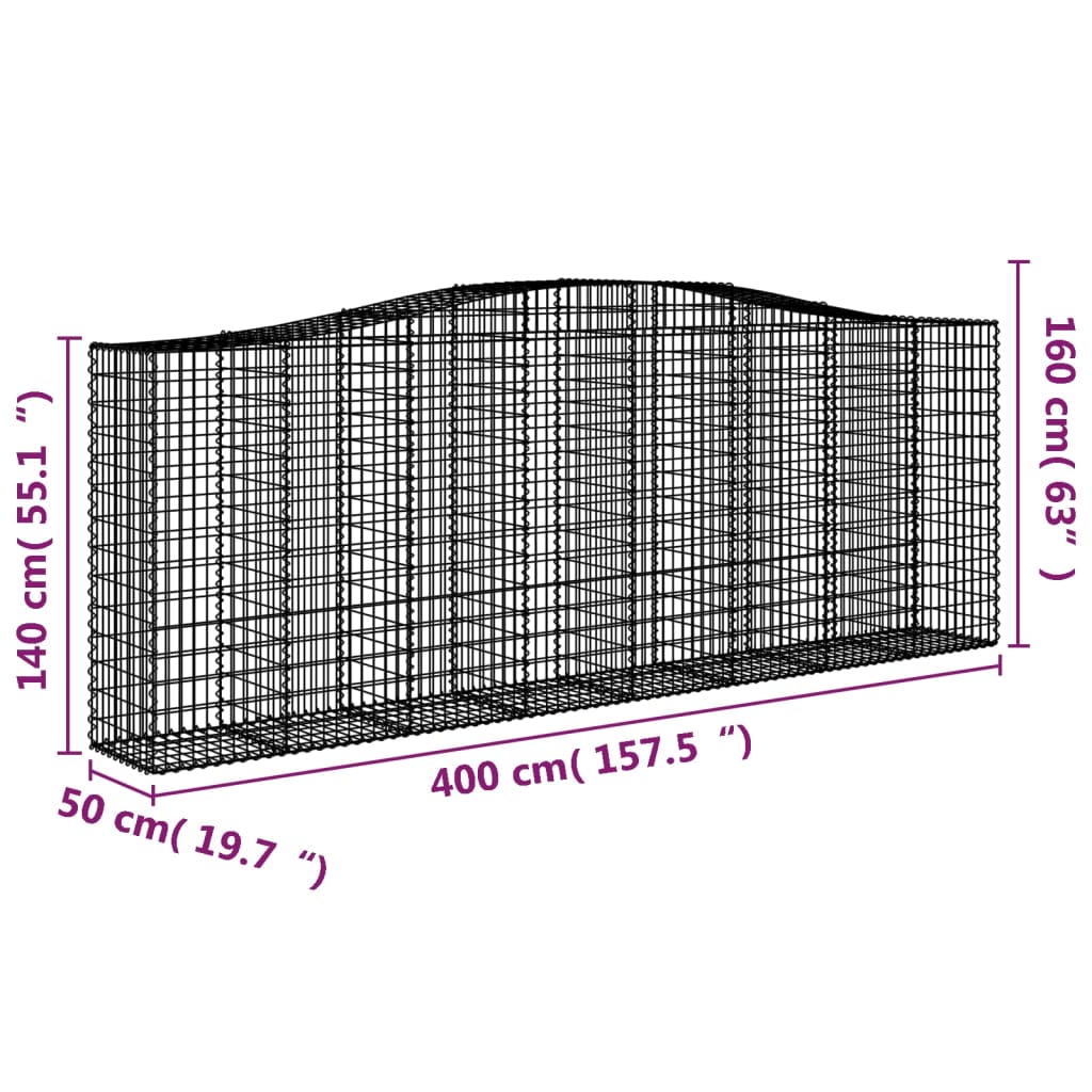 vidaXL Łukowaty kosz gabionowy 400x50x140/160 cm, galwanizowane żelazo