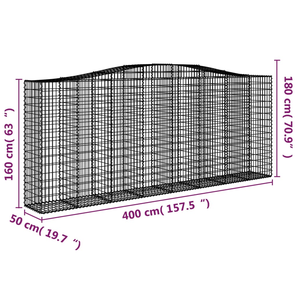 vidaXL Łukowaty kosz gabionowy 400x50x160/180 cm, galwanizowane żelazo