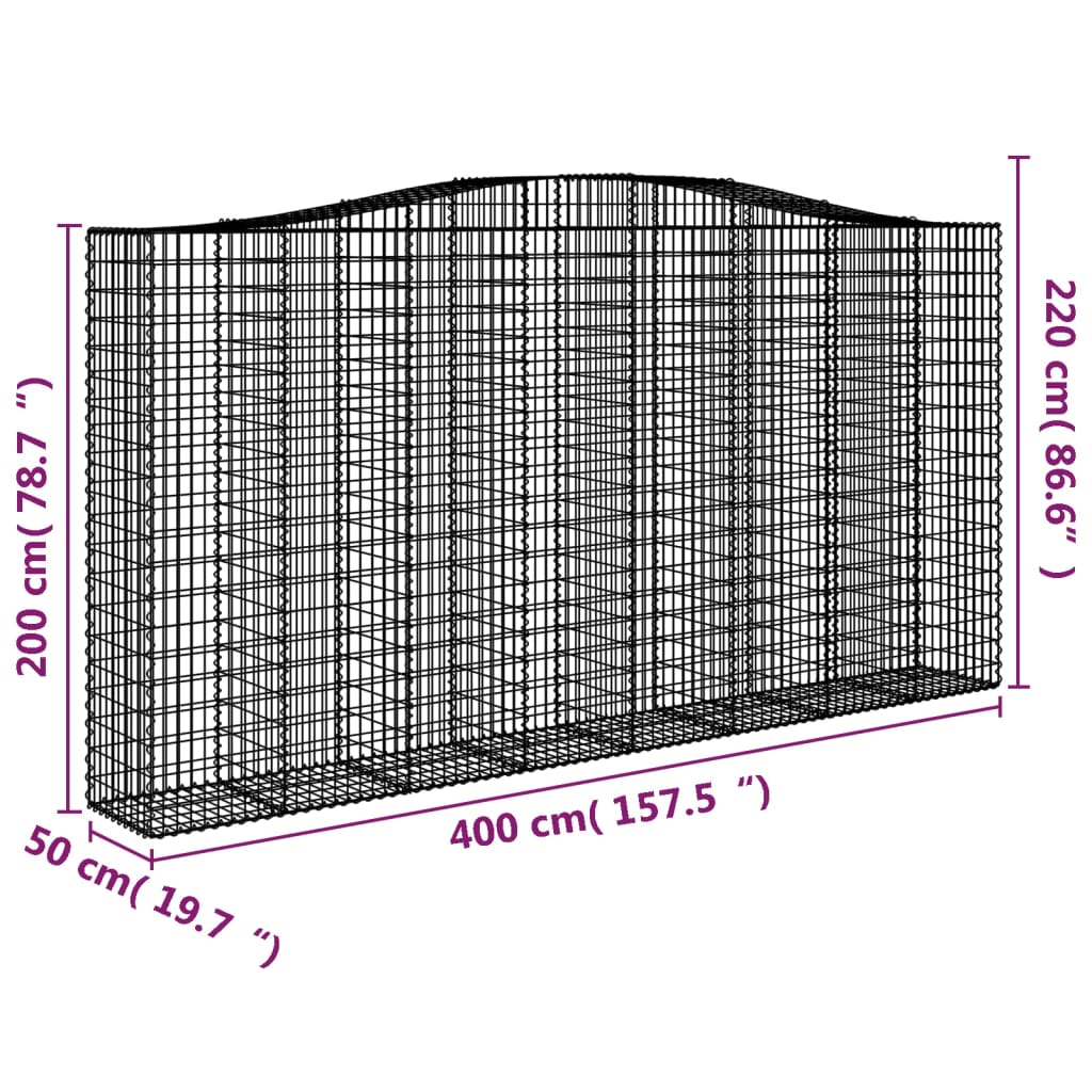 vidaXL Łukowaty kosz gabionowy 400x50x200/220 cm, galwanizowane żelazo