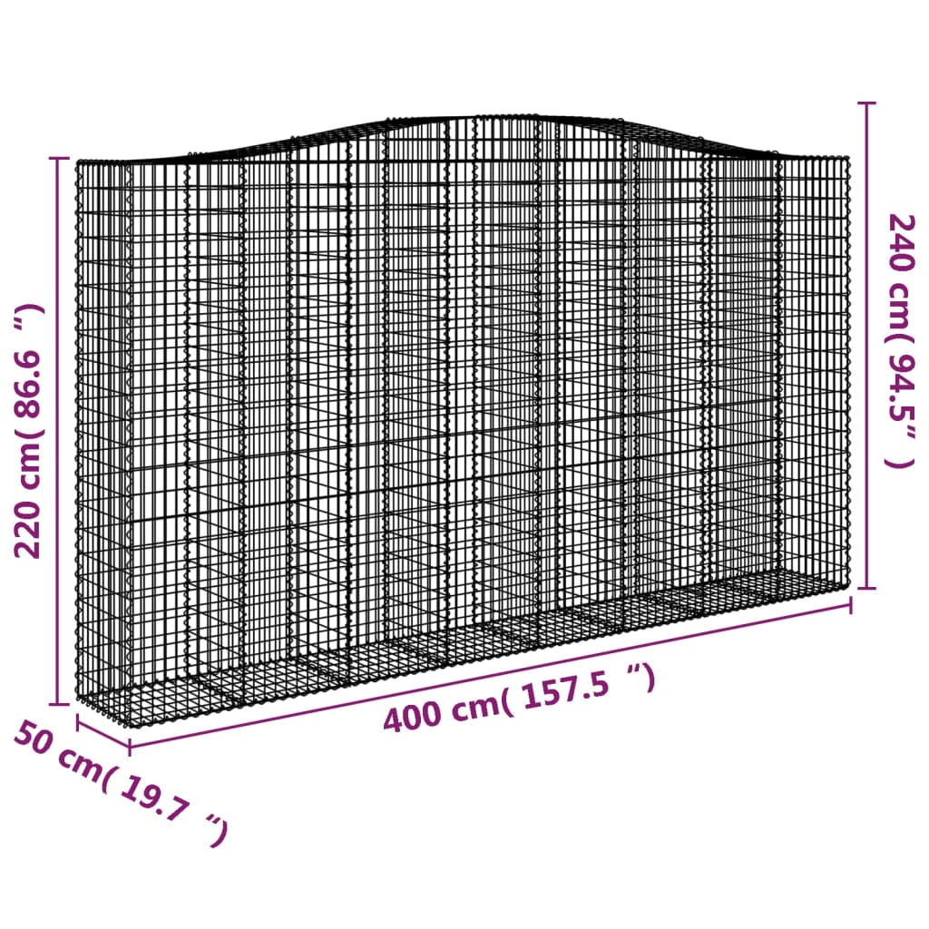 vidaXL Łukowaty kosz gabionowy 400x50x220/240 cm, galwanizowane żelazo