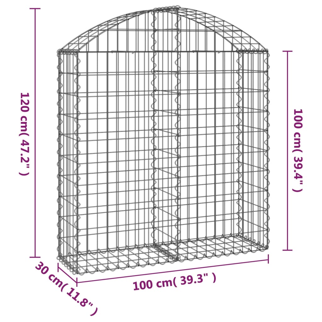 vidaXL Łukowaty kosz gabionowy 100x30x100/120 cm, galwanizowane żelazo